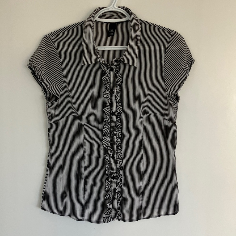 H&M Navy Blue and White Striped Button Down Shirt